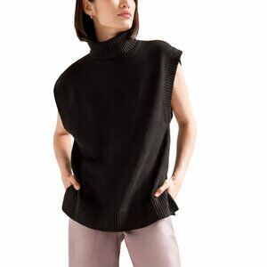 BABATON Byline Turtleneck Sleeveless Sweater Vest Merino Wool Black Women Medium